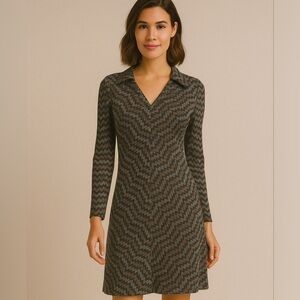 Express Tricot Vintage 90’s Dark Blue Multicolored Chevron Knit Dress